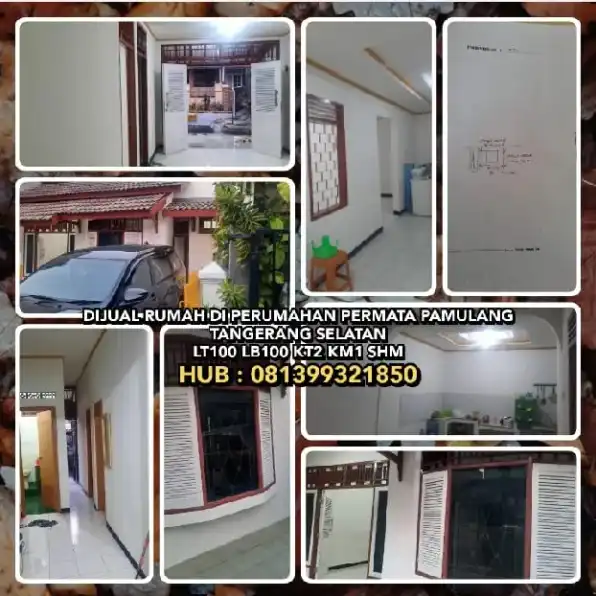 DIJUAL RUMAH DI PERUMAHAN PERMATA PAMULANG TANGERANG SELATAN. LT100 LB100 KT2 KM1 SHM.H:081399321850