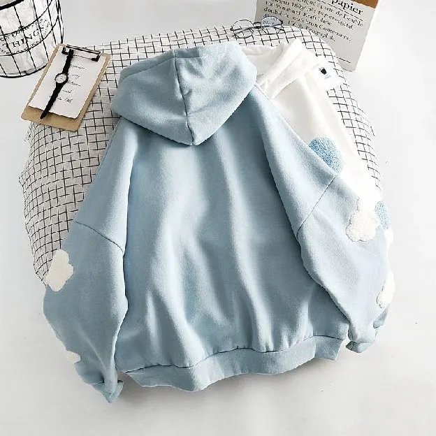 CLOUD MOON SWEATER HOODIE OVERSIZE | Sweater Pull frint Bahan Fleece Tebal | Sweater Outfit Kekinian