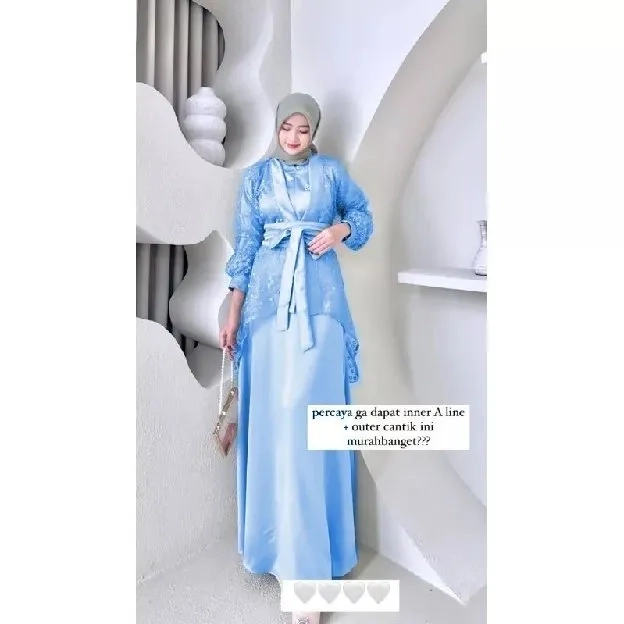 Fuji Dress Satu Set Inner Outer Kimono Gamis Muslim Wanita Pesta Kondangan Bridesmaid Wisuda Brokat 