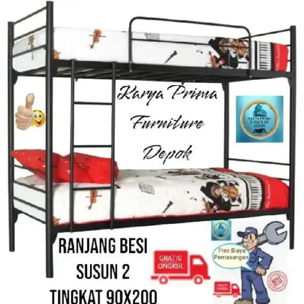 Ranjang besi susun 2 tingkat ukuran 90x200 kuat dan awet spesial 1.485.000 free ongkir free pasang 