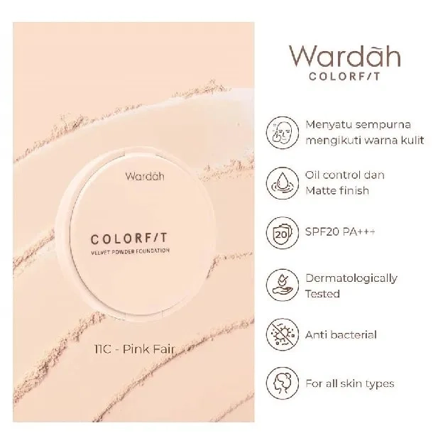 Wardah Colorfit Velvet Powder Foundation SPF 20 (Full Case/Refill) Bedak Padat Dengan Oil Control Ta