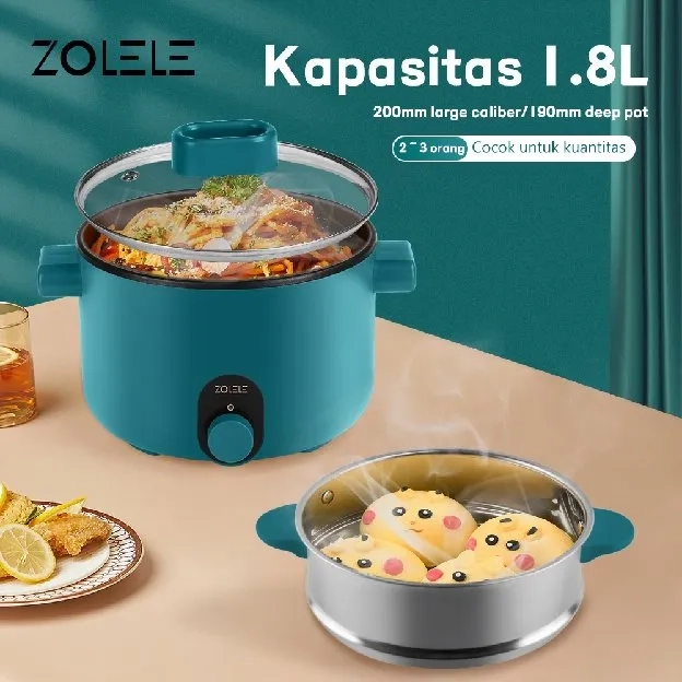 Panci Listrik 1.8L Rice Cooker Penanak Nasi Serbaguna Electric Pot 2 -Layer Panci Kukus Panci Rebus