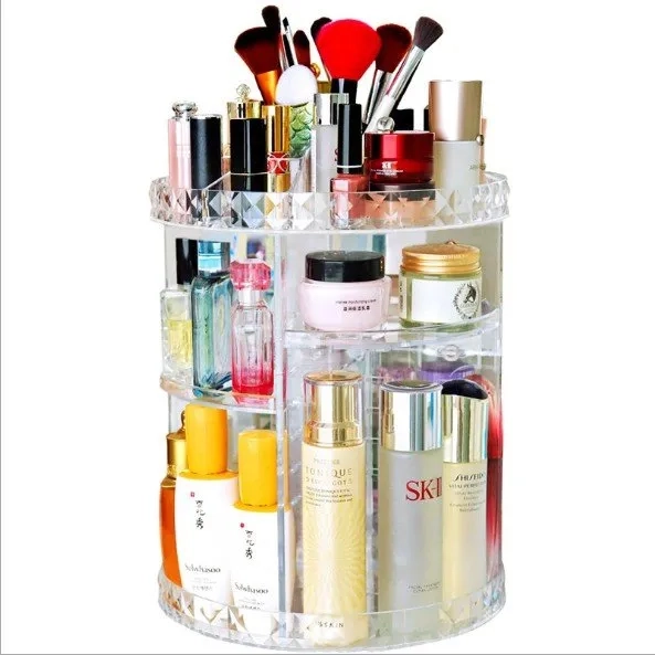 Rak Kosmetik Acrylic Putar 360 Derajat Diamond / Polos Rak Make Up Organizer Tempat Makeup