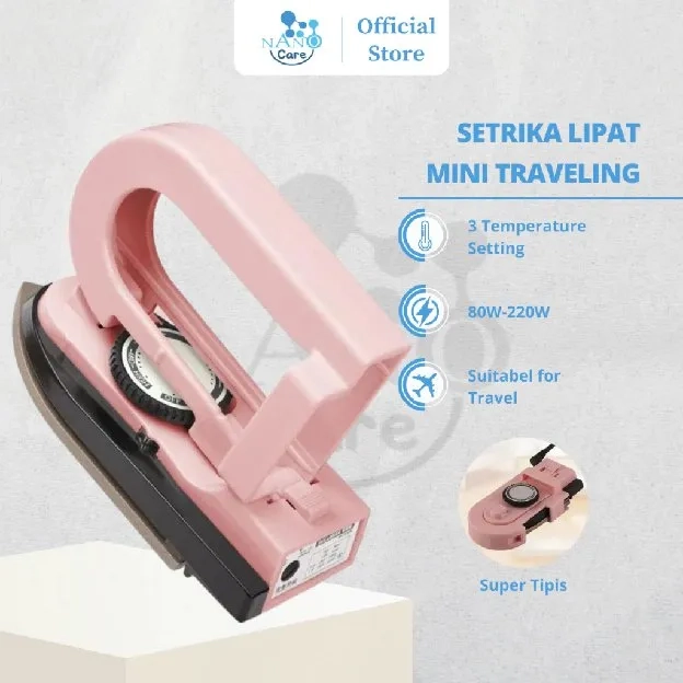 Setrika Mini Travel Dry Iron, Detachable handle Setrika Lipat Mini Portable