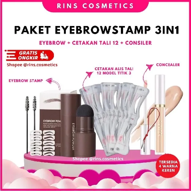 [PAKET EYEBROW BUNDLING 3in1] Paket Bundling Cetakan Alis Tali 12 Pcs Titik 3 dan ndc Eyebrow Powder