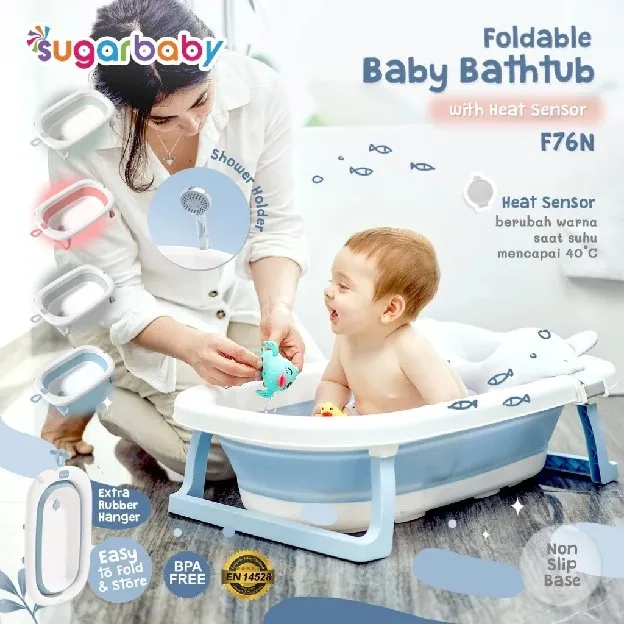 Sugar Baby Bak Mandi Bayi lipat Thermo Foldable Baby Bathtub Pillow dengan Sensor Panas / Bantal Man