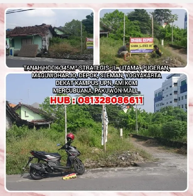 TANAH HOOK 345M² STRATEGIS JL. UTAMA, PUGERAN, MAGUWOHARJO, SLEMAN, YOGYAKARTA. DEKAT KAMPUS² 