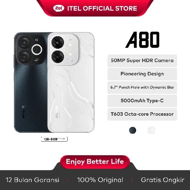 itel A80 4+4/128GB Memory - 50MP Super HDR Camera - Pioneering Design - 6.7" Punch Hole with Dynamic