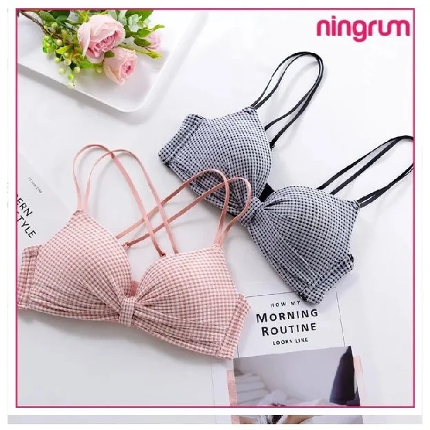 Bra Wanita Push Up Tanpa Kawat Motif Kotak Kotak Untuk Wanita Remaja Dan Dewasa