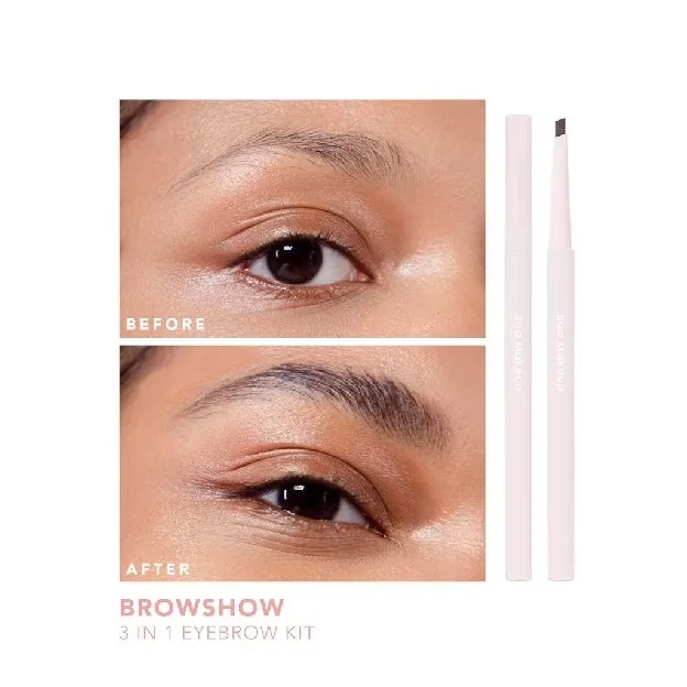 Sea Makeup Browshow Eyebrow Trio Kit Pensil Alis 3in1 Waterproof Tahan Air with Spoolie and Browcara