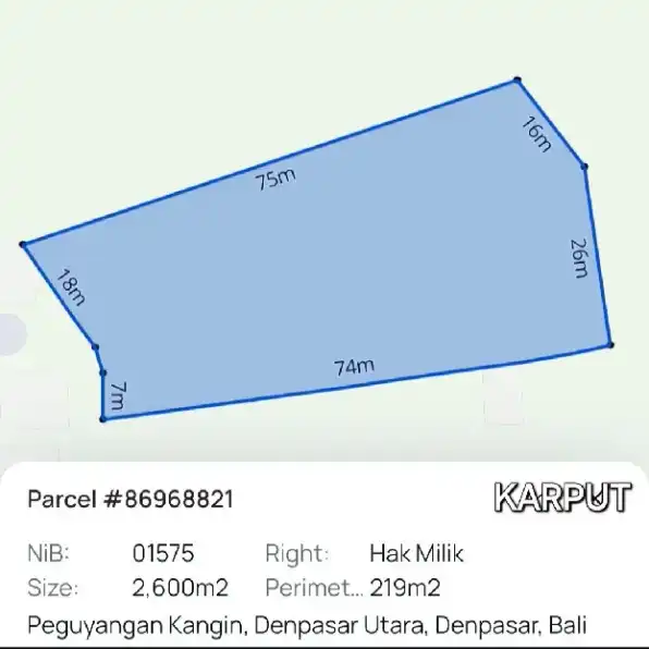 Dijual 58,5 are, Jl. Gustiwa Cekomaria Peguyangan Kangin Denpasar