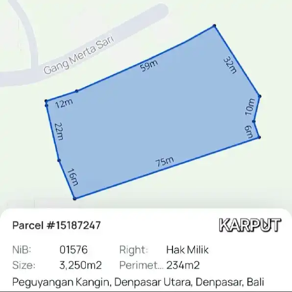 Dijual 58,5 are, Jl. Gustiwa Cekomaria Peguyangan Kangin Denpasar