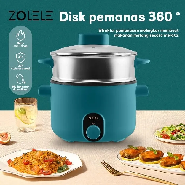 Panci Listrik 1.8L Rice Cooker Penanak Nasi Serbaguna Electric Pot 2 -Layer Panci Kukus Panci Rebus