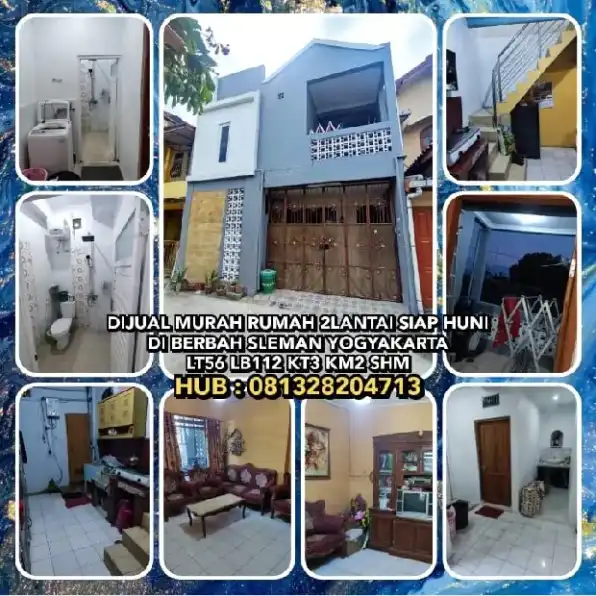 DIJUAL MURAH RUMAH 2LANTAI SIAP HUNI DI BERBAH SLEMAN YOGYAKARTA. LT56 LB112 KT3 KM2 SHM. 