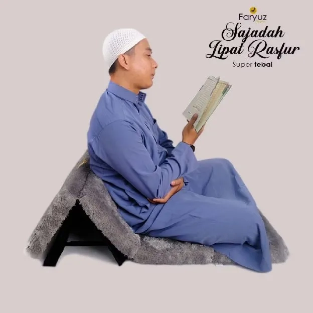 Sajadah Lipat / Sandar Sejadah Tebal 5cm Bahan Bulu Rasfur Empuk Sandaran