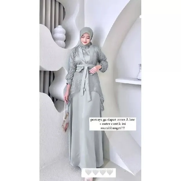 Fuji Dress Satu Set Inner Outer Kimono Gamis Muslim Wanita Pesta Kondangan Bridesmaid Wisuda Brokat 