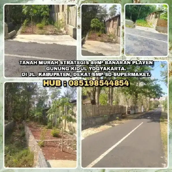 DIJUAL TANAH MURAH STRATEGIS 89M² BANARAN PLAYEN GUNUNG KIDUL YOGYAKARTA JL. KABUPATEN, DEKAT SMP/SD