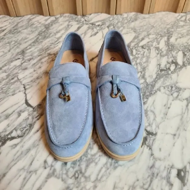 Sepatu loro piana Summer Chalk Loafers Sepatu Wanita blue