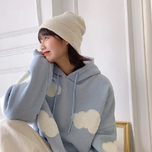 CLOUD MOON SWEATER HOODIE OVERSIZE | Sweater Pull frint Bahan Fleece Tebal | Sweater Outfit Kekinian