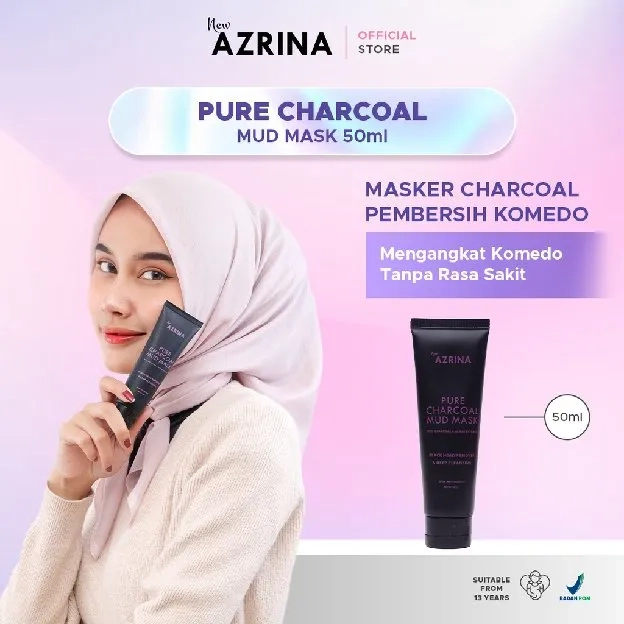 Azrina Pure Charcoal Mud Mask - Masker Wajah Brightening Wanita Pria Untuk Mengangkat Komedo Dan Men