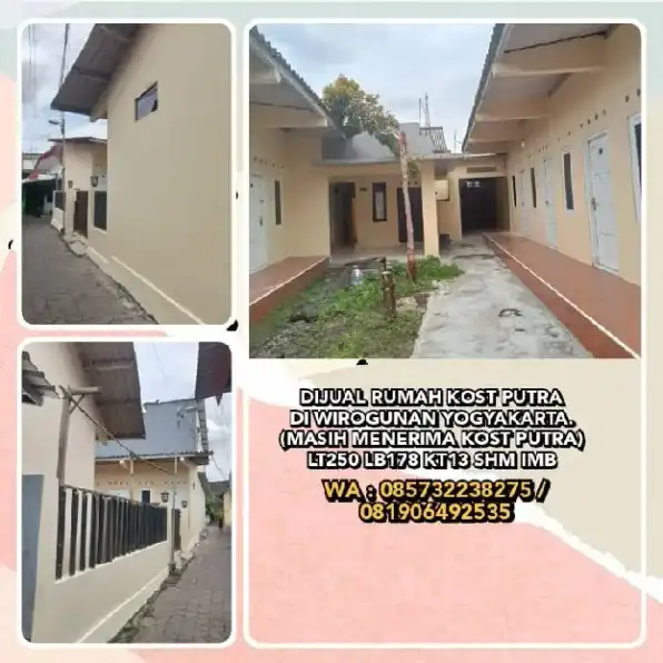 DIJUAL RUMAH KOST PUTRA DI WIROGUNAN YOGYAKARTA.(MASIH MENERIMA KOST PUTRA)LT250 LB178 KT13 SHM IMB.