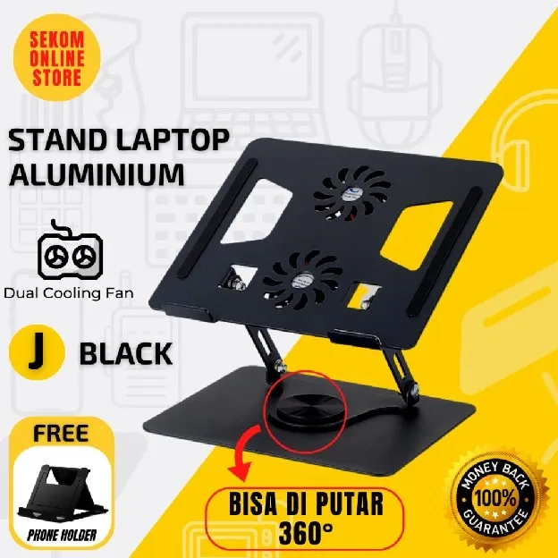 Laptop Stand Aluminium Portable Fan Cooling Rotasi 360 derajat