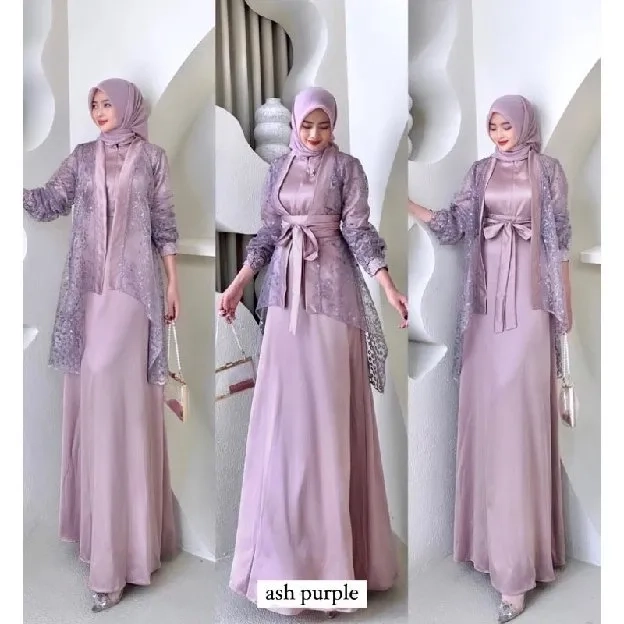 Fuji Dress Satu Set Inner Outer Kimono Gamis Muslim Wanita Pesta Kondangan Bridesmaid Wisuda Brokat 