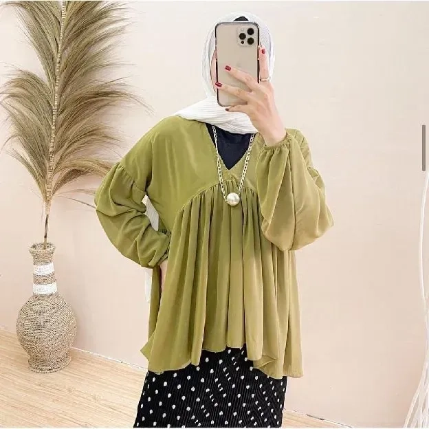 Ec Blouse Lovina hijau l atasan fashion baju blouse wanita