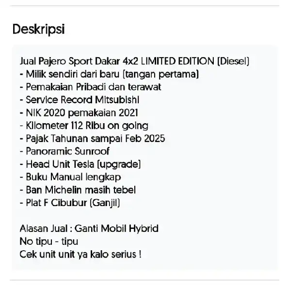 Pajero Dijual Cepat Unit Mulus