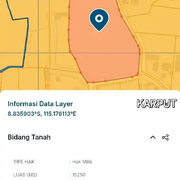 Dijual 1,525 Ha. Jl. Teba Kauh Alas Arum Pantai Pandawa Kutuh Kuta Selatan