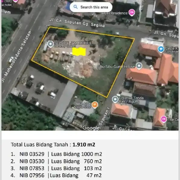 Dijual 19,1 are, Jl. Mahendradata Selatan Padangsambian Kelod Denpasar