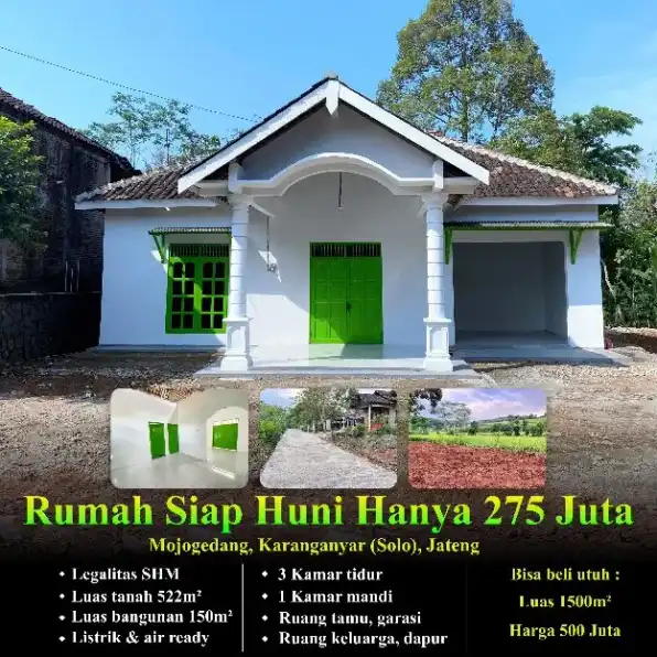 RUMAH 552M2 DI UTARA PASAR MOJOGEDANG KARANGANYAR 