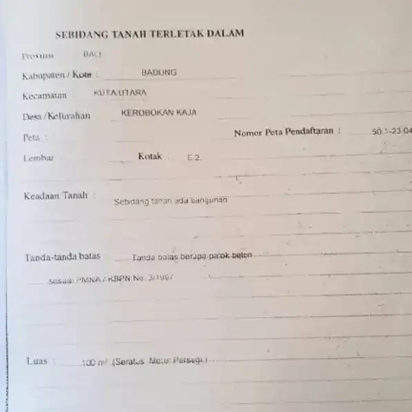 Dijual 1 are, Jl. Muding Batu Sangian Muding Sari Kerobokan Kaja Kuta Utara