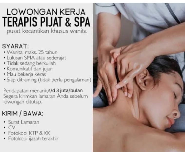 Lowongan kerja Terapis Pijat &  SPA