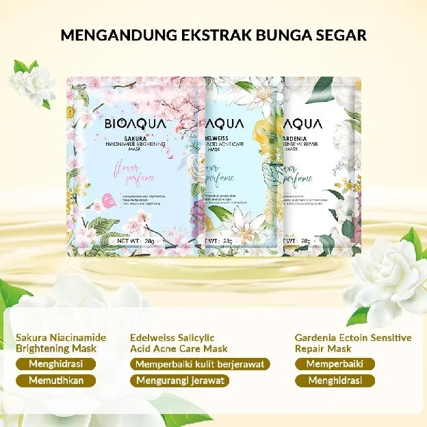 BIOAQUA Sheet Mask 37 Variasi Face Mask Essence Masker Muka Glowing dan Whitening BPOM dan HALAL