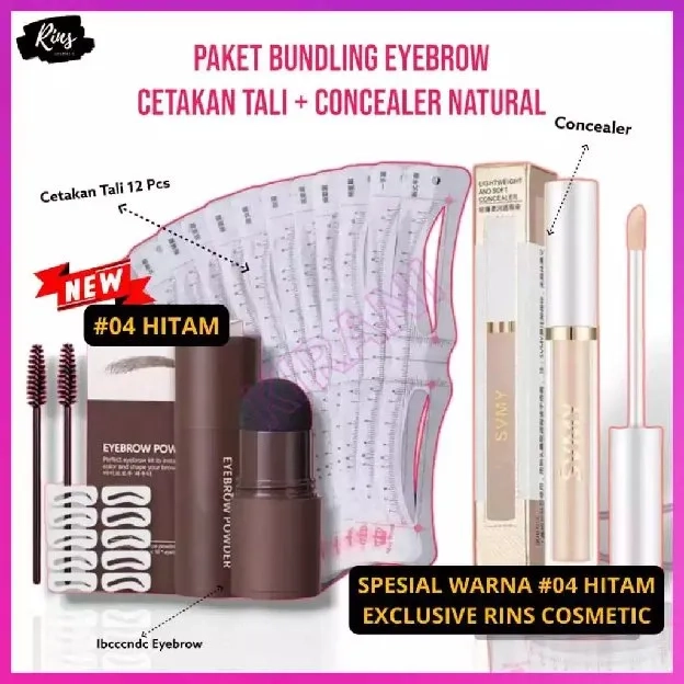 [PAKET EYEBROW BUNDLING 3in1] Paket Bundling Cetakan Alis Tali 12 Pcs Titik 3 dan ndc Eyebrow Powder