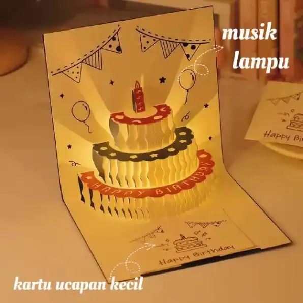 Kartu Ucapan Pop Up 3D Tulisan Happy Birthday dengan Amplop