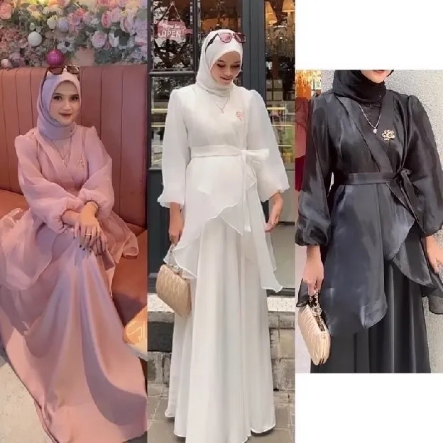 Lucsya Dress satu Set Inner Outer Include Bros Random  Gamis Muslim Wanita Pesta Kondangan Wisuda Br