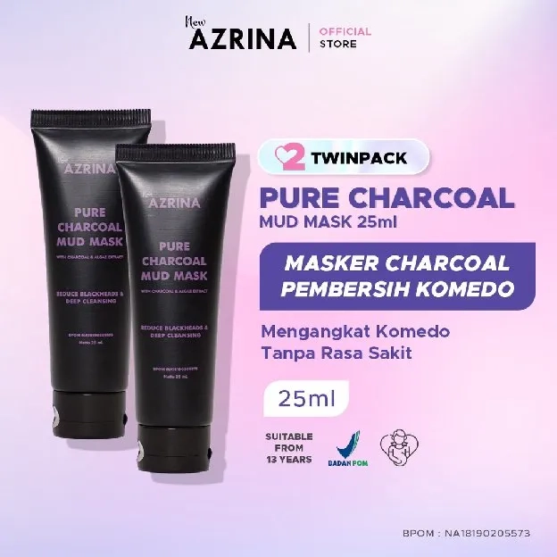 Azrina Pure Charcoal Mud Mask - Masker Wajah Brightening Wanita Pria Untuk Mengangkat Komedo Dan Men