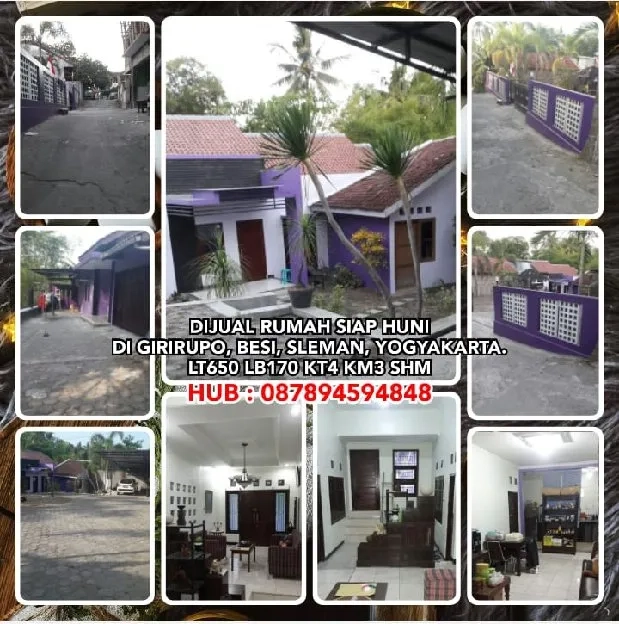 JUAL RUMAH SIAP HUNI DI GIRIRUPO, BESI, SLEMAN YOGYAKARTA.LT650 LB170 KT4 KM3 SHM.H: 087894594848