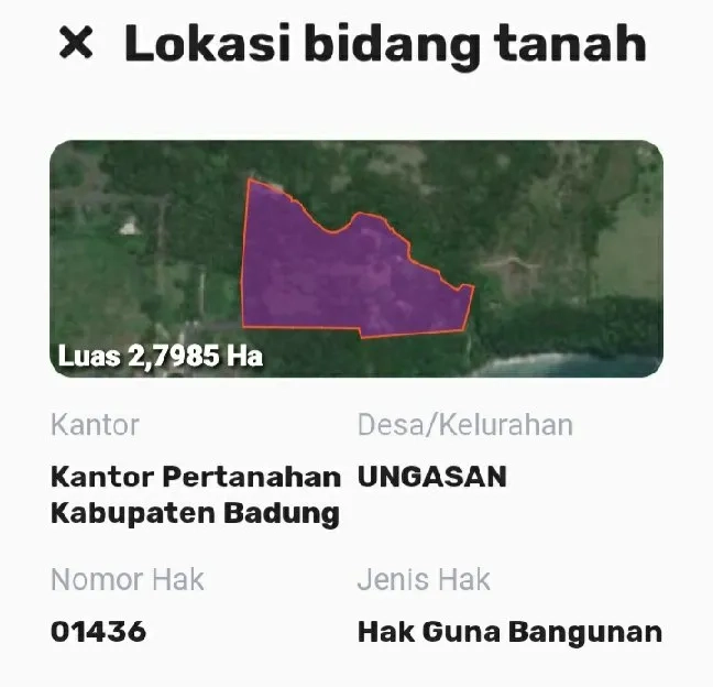 Dijual 2,7985 Ha. LOSS TEBING  Pantai Green Bowl Ungasan Kuta Selatan