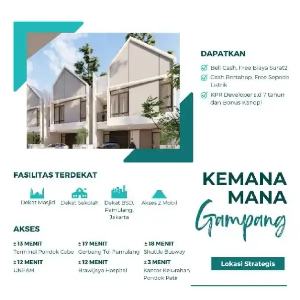 Rumah Depok dekat Pamulang Pondok Petir Bebas Banjir KPR syariah