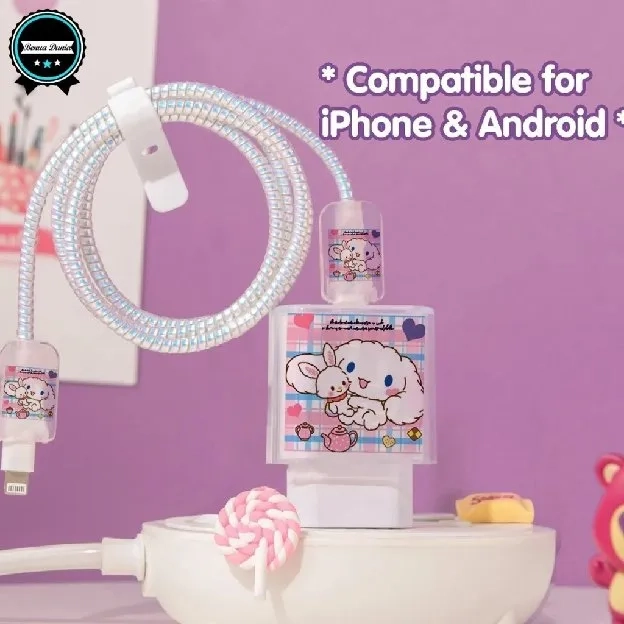 CUTE - SET PAKET COVER PELINDUNG KEPALA & KABEL CHARGER SPIRAL / CABLE SET PROTECTOR - COMPATIBLE