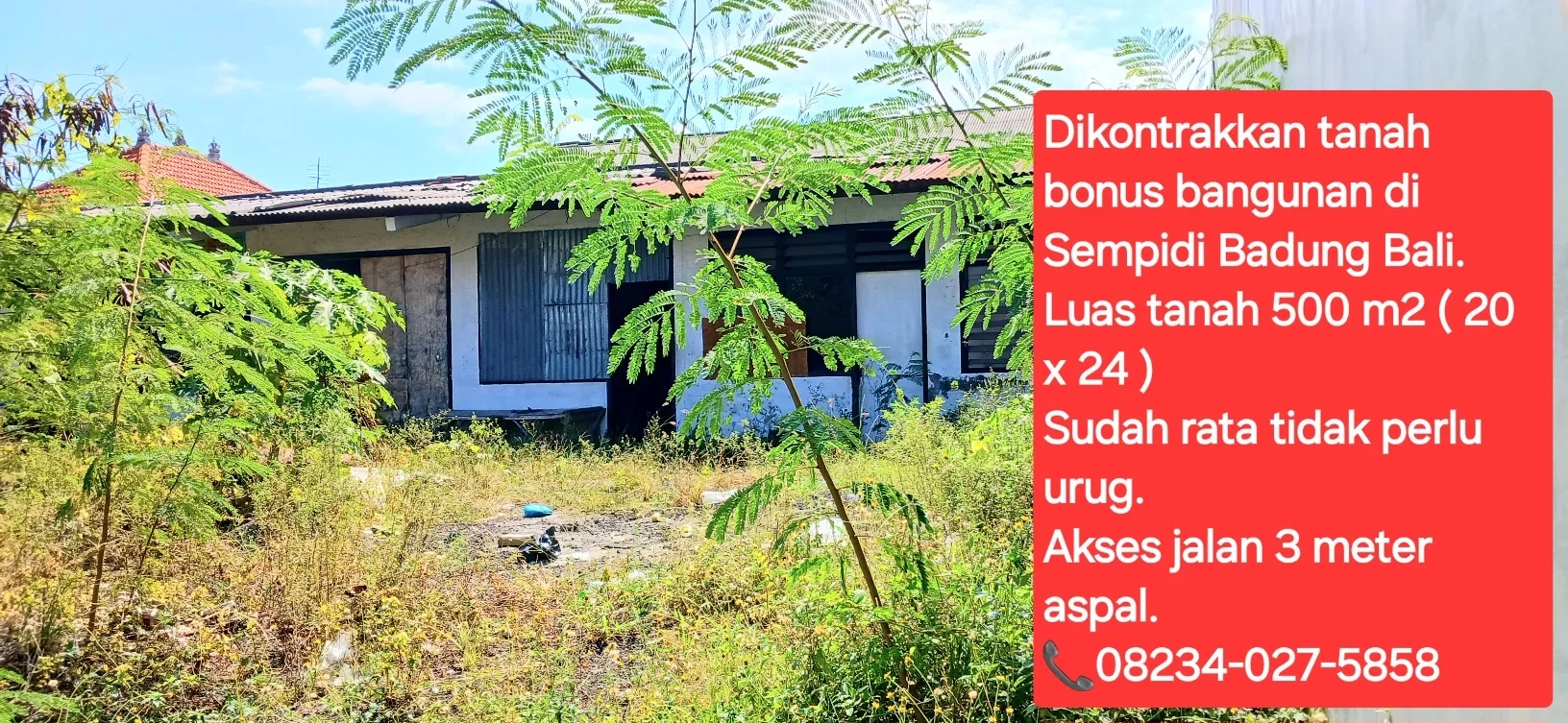 Disewakan tanah 500 m2 di Sempidi dkt jl Cokroaminoto,Cargo,Gatsu Bali