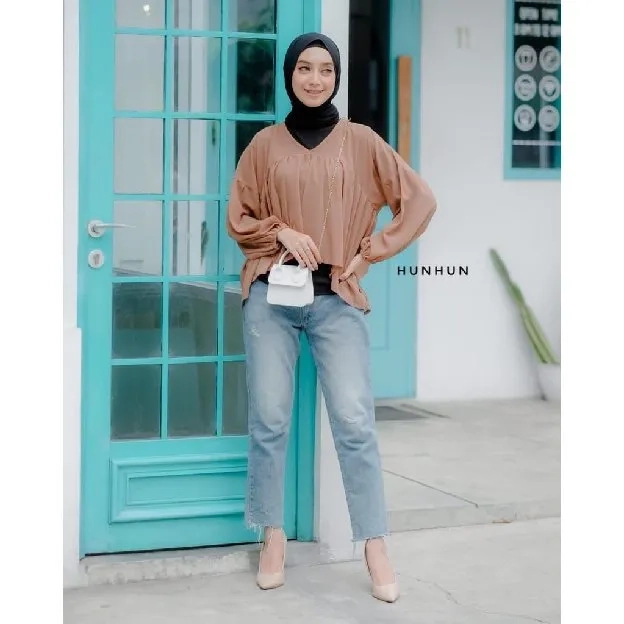 Ec Blouse Lovina hijau l atasan fashion baju blouse wanita