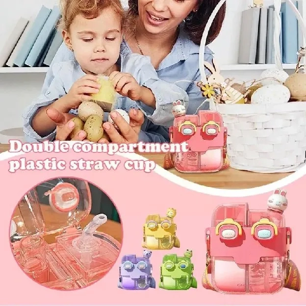 Botol Minum 2in1 Jumbo Bahan Tebal Botol Minum Anak 2 Sekat dengan Dual Fungsi Minum Karakter Lucu