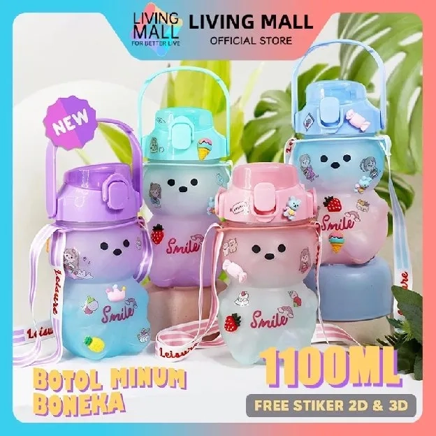 Botol Minum 1100ML / Free Sticker 2D & 3D / Viral Murah Warna Bottle Bentuk Boneka