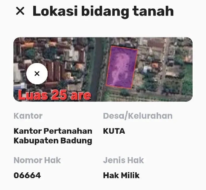 Dijual 25 are, Jl. Kresna Dewi Sri Sunsetroad Seminyak Kuta