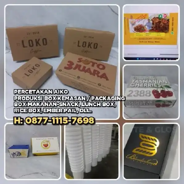 PERCETAKAN AIKO Menerima pesanan Box Kemasan / Packaging Box Makanan-Snack, Lunch Box, Rice Box, Pap