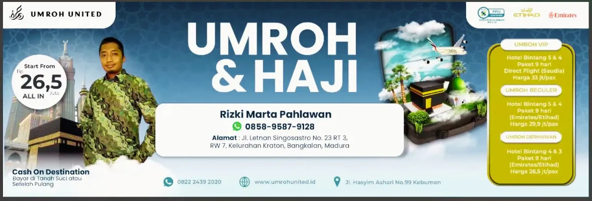 AMANAH,  Agen Travel Umroh & Haji Plus Hotel Bintang 4 Pinrang Surabaya Jogja UMROH UNITED BANGKALAN